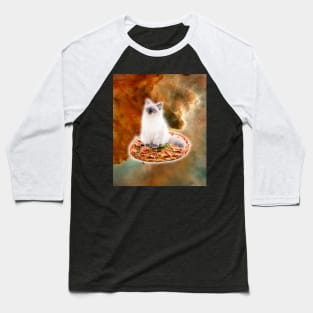 Galaxy Kitty Cat Riding Pizza In Space Baseball T-Shirt